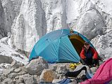 9 11 Jerome Ryan, Dangles At East Col Camp Tent With Glacier Behind We arrived in the late morning at the East Col Glacier Camp (5800m), had lunch and then Jerome Ryan and Dangles lazed around in the afternoon sun.